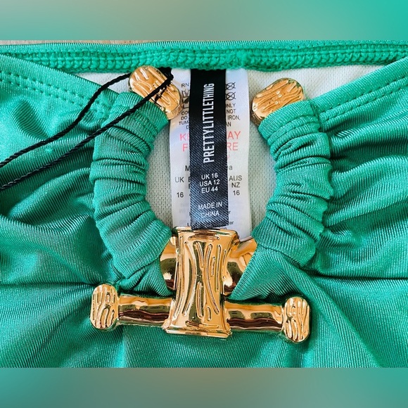 NWT Pretty Little Thing green / gold high waisted, full coverage bikini; 3X - Picture 3 of 9